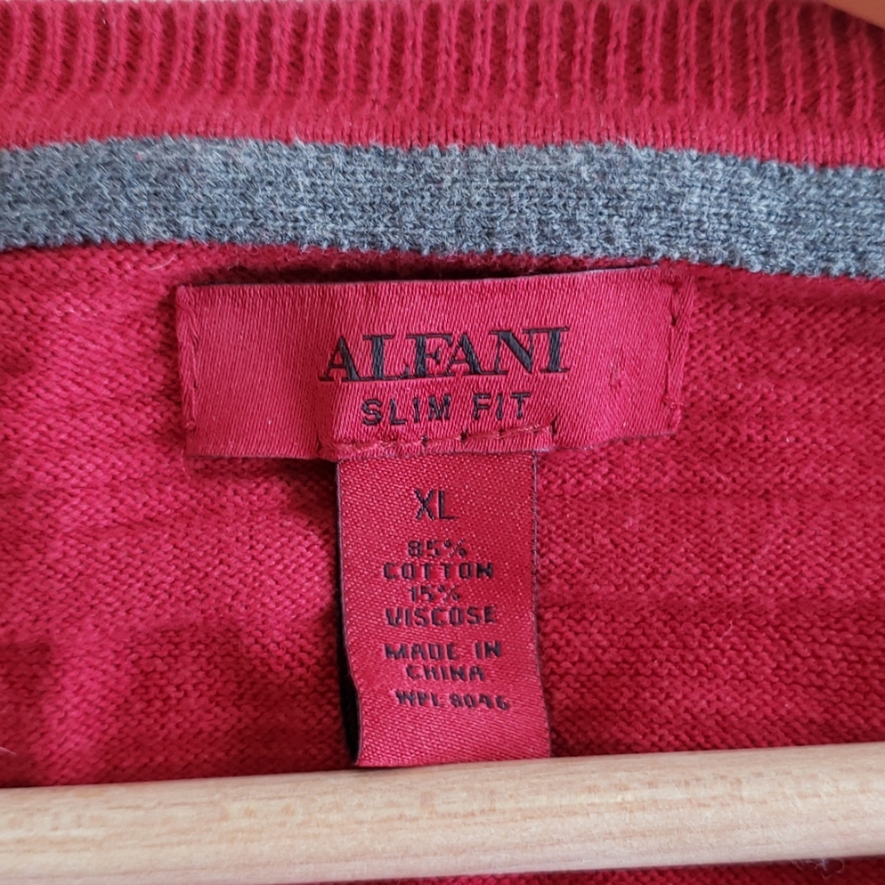 Men's Alfani Red V-Neck Slim Fit Sweater - Picture 2 of 3